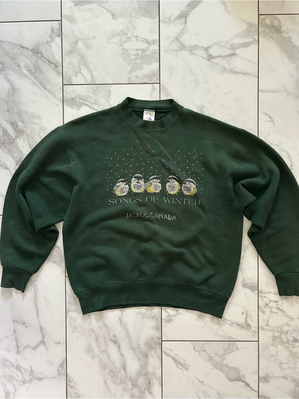Vintage Pine Green 'Songs of Winter’ Songbirds Nature 90’s Crewneck Sweatshirt